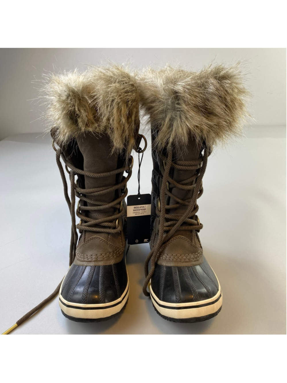 Sorel Winter Boots Womens 5 Joan of Arctic Brown Black Insulated Waterproof Fur